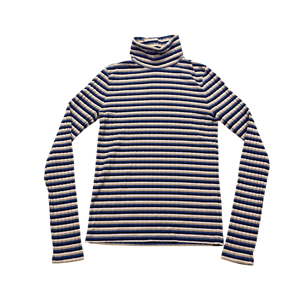 Madewell Striped Ribbed Turtleneck Long Sleeve Top Size S AD029 Preppy